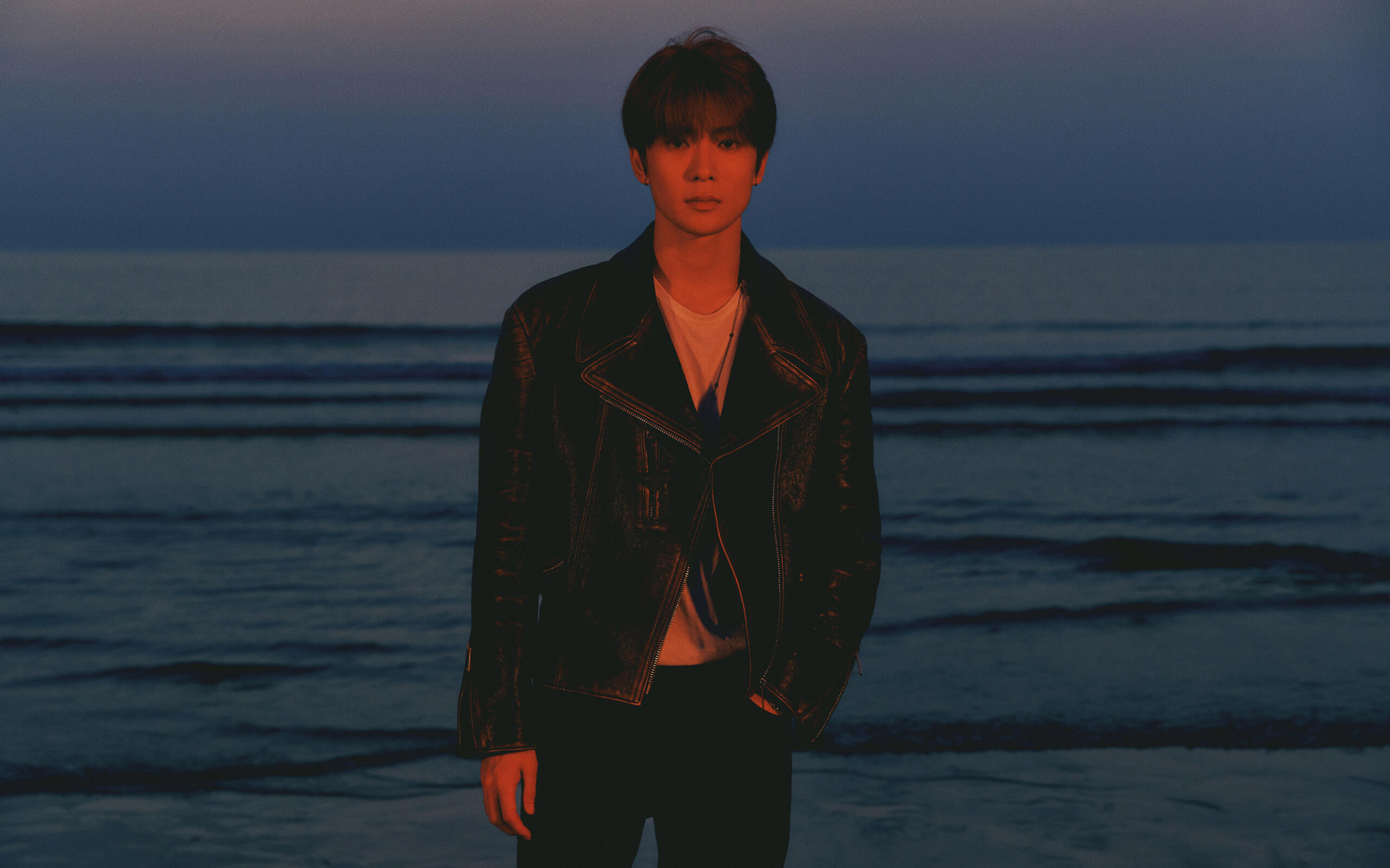 Forever Only teaser photo, Jaehyun in a white short at the beach